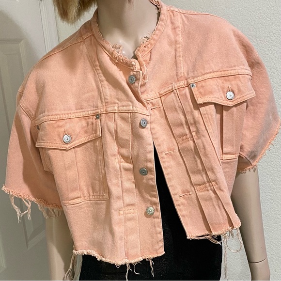 FREEGO Peachy Customized Short Sleeve Oversized Cropped Denim Jacket S - Picture 3 of 12